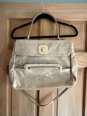Longchamp Gatsby python embossed leather shoulder tote bag.